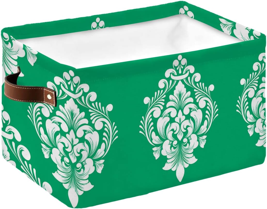 Cesta de almacenamiento de cachemira verde para organizar estantes, cajas de almacenamiento plegables con asa, lujosa canasta de lona moderna y