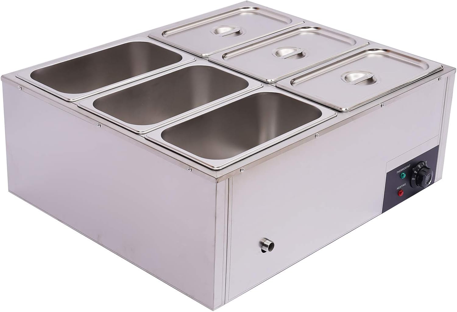 Calentador de alimentos eléctrico comercial de 6 bandejas, 110 V, 850 W, acero inoxidable, Bain-Marie, para encimera de bufé, vaporizador de vapor,