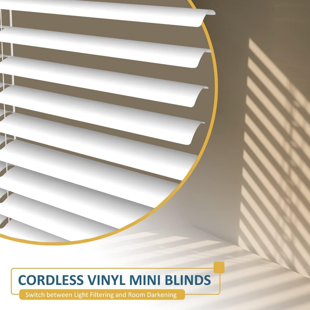 KCO Mini persianas para ventanas, persianas horizontales sin cordones para ventanas, persianas venecianas de vinilo anti-UV, impermeable, ajuste de