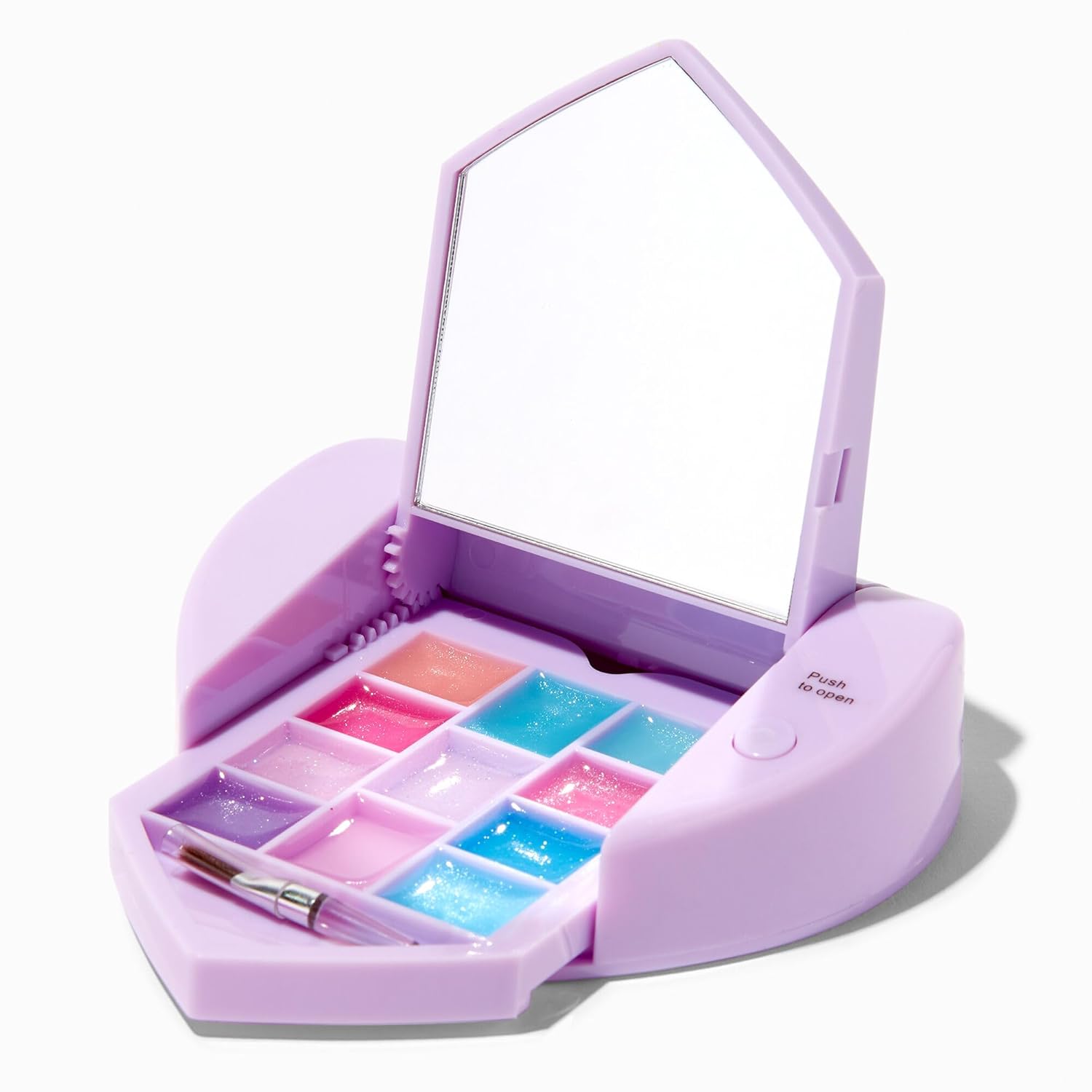 Claire’s Accesorios Kit de brillo de labios con purpurina para niñas en un estuche de corazón con piedras preciosas de mariposa