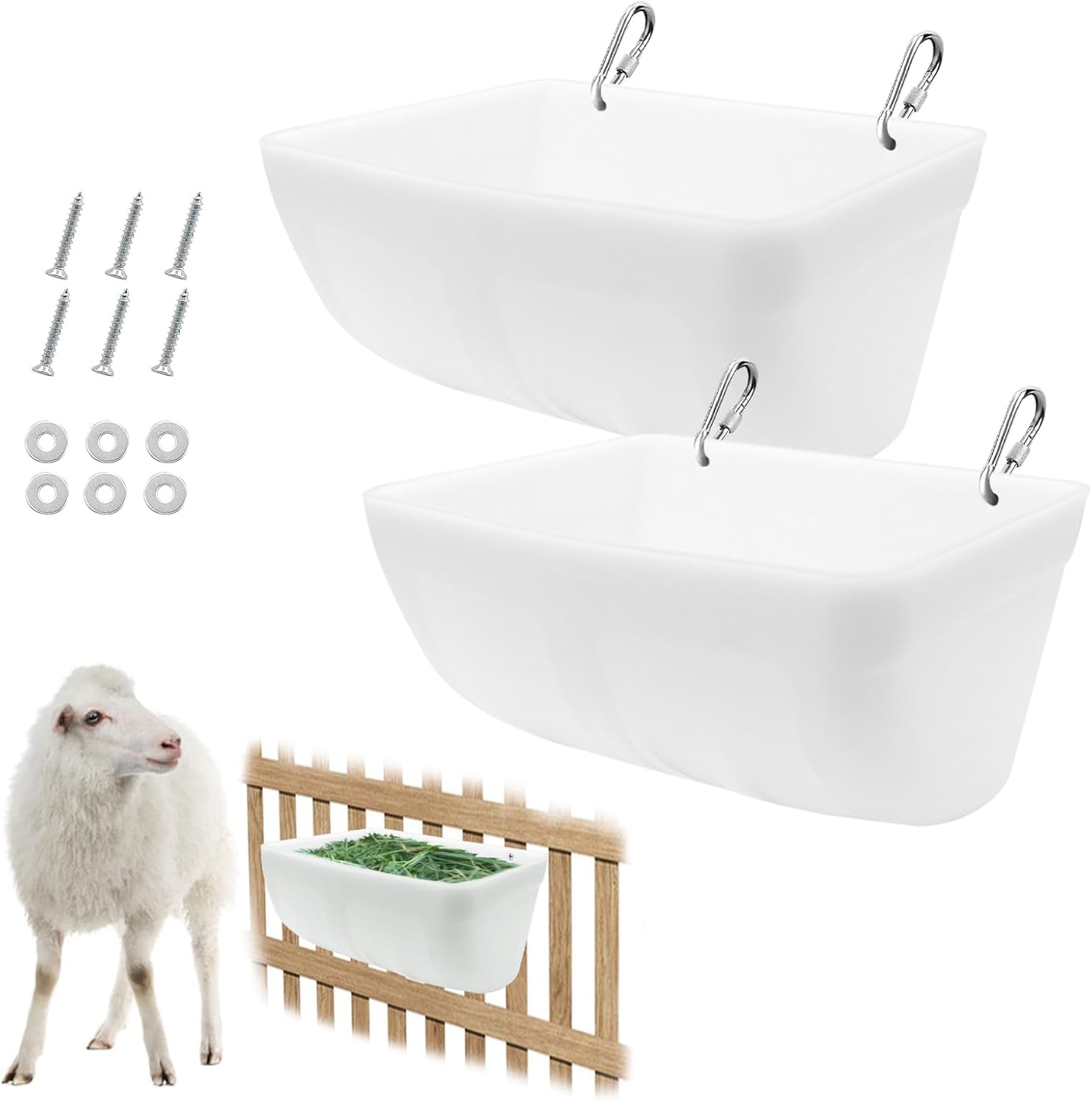 Paquete de 2 comederos de pollo con clips, alimentador de valla colgante para cabra, pollo, pato, ganso, ciervo, oveja, lechones, bebedero, cubeta