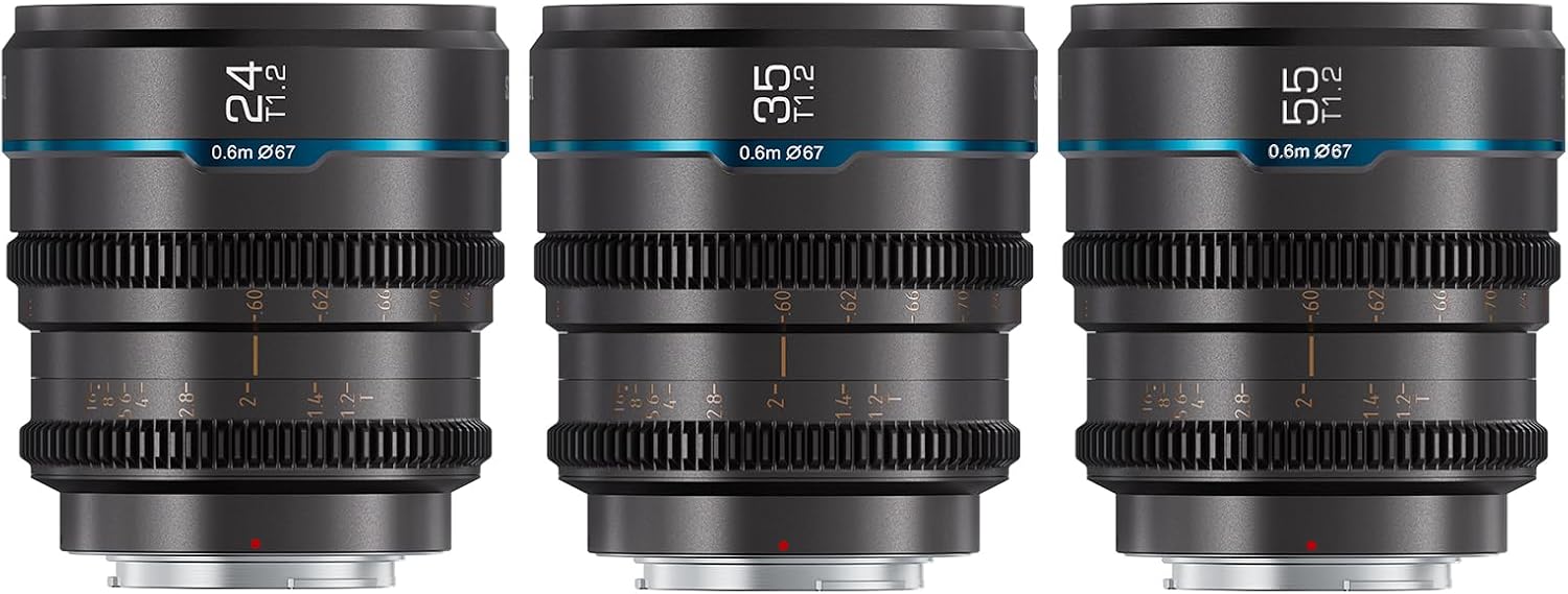 SIRUI Night Walker T1.2 Cine – Juego de lentes Cine de 0.96 pulgadas, 1.79 pulgadas, 1.79 pulgadas, lente de enfoque manual de gran apertura