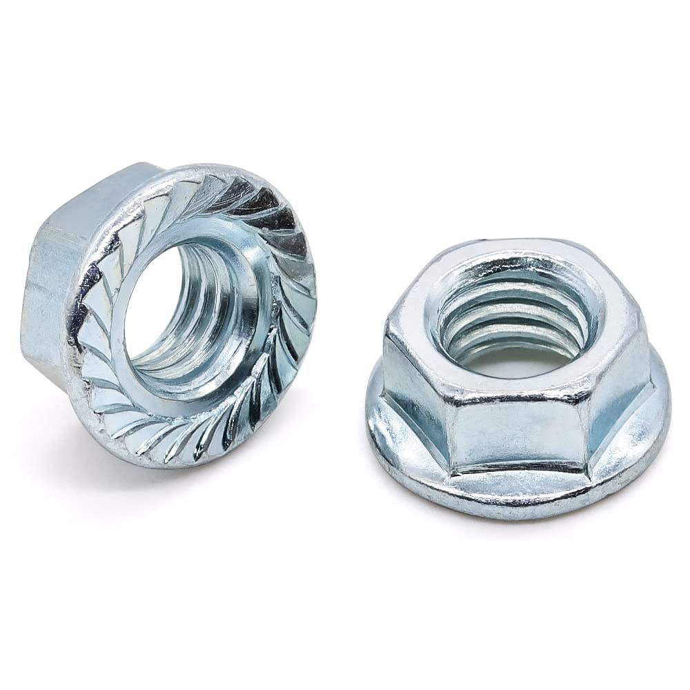 Glvaner – Tuercas hexagonales de brida dentada M10-0.059 in, acero al carbono, acabado chapado en zinc, tuercas hexagonales con cabezal de arandela