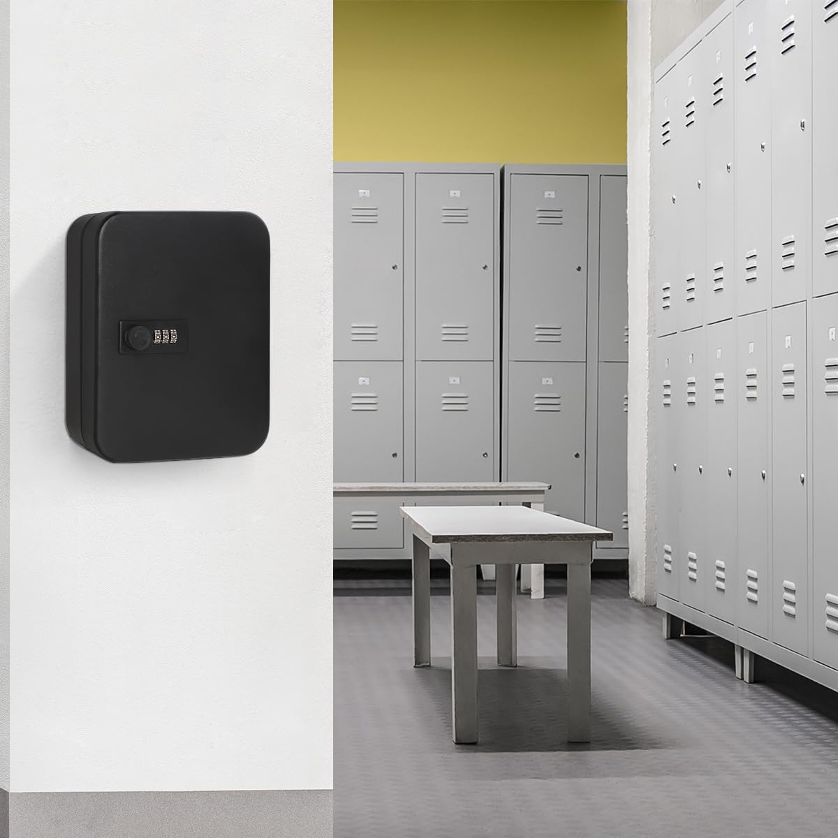 Kasten Soporte de pared para gabinete de llaves con cerradura de combinación, caja organizadora de llaves con 20 ganchos para llaves, 7.87 x 6.30 x