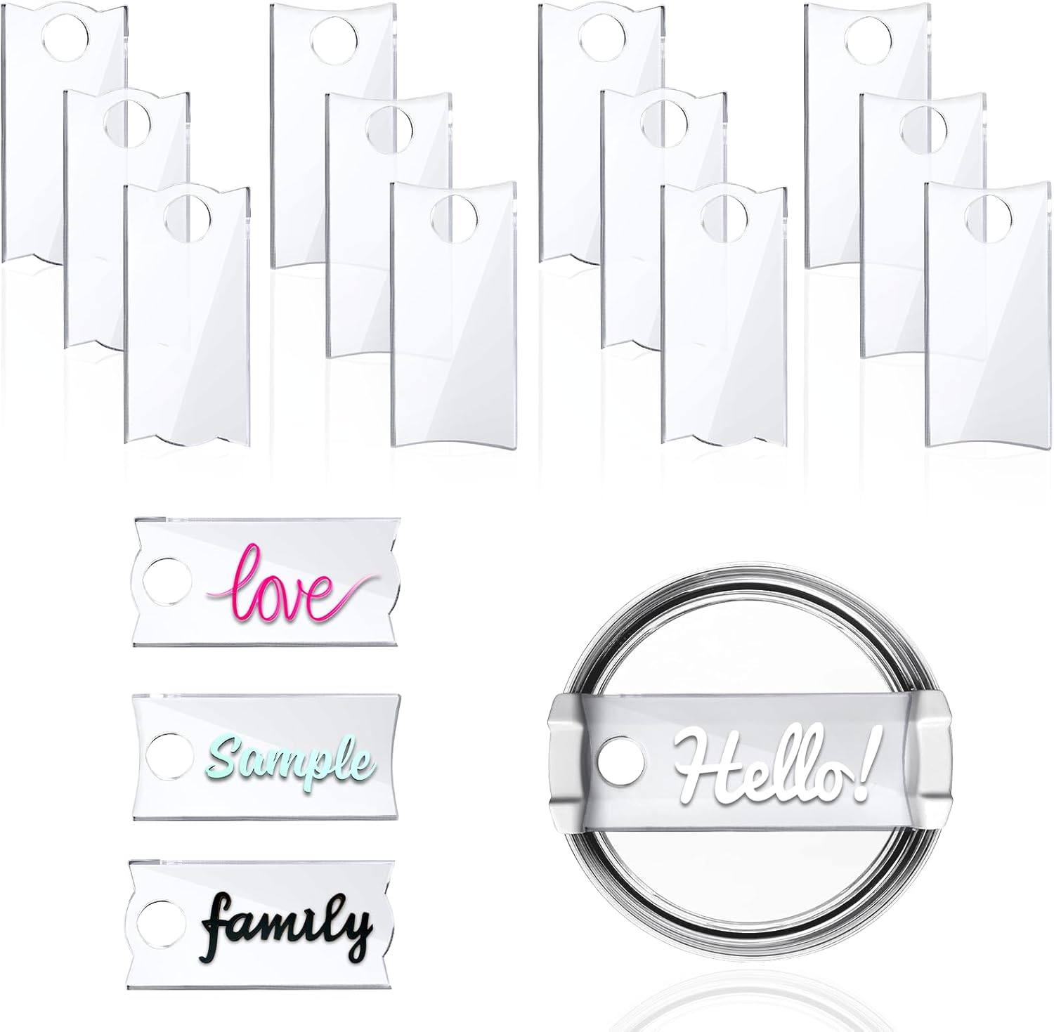 Placa de identificación para vasos Stanley de 30 onzas, 12 unidades de placa acrílica personalizada con nombre en blanco compatible con Stanley