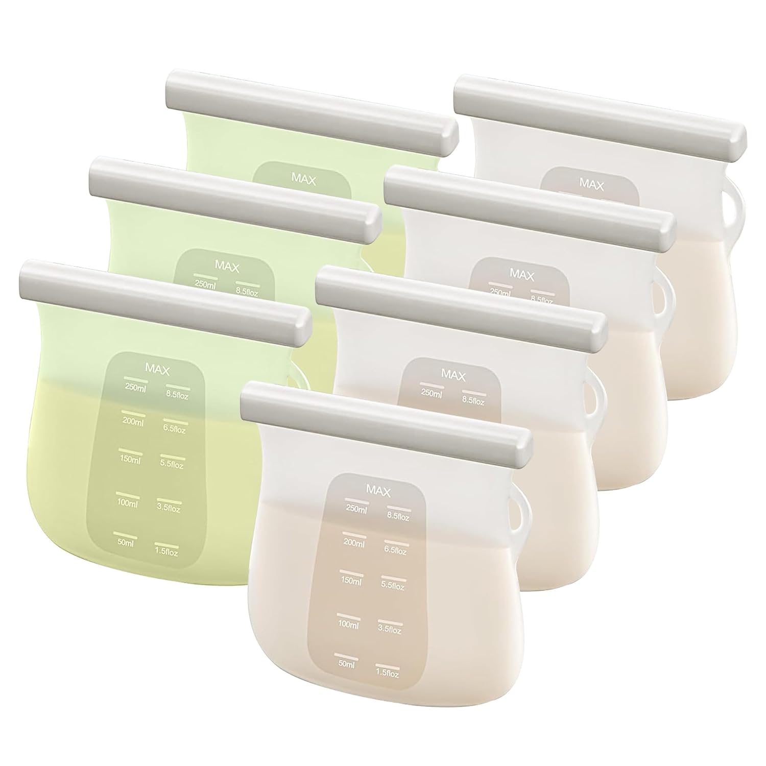 Bolsas reutilizables de almacenamiento de leche materna  Bolsas de almacenamiento de leche materna de silicona de 8.5 onzas, 7 piezas de doble