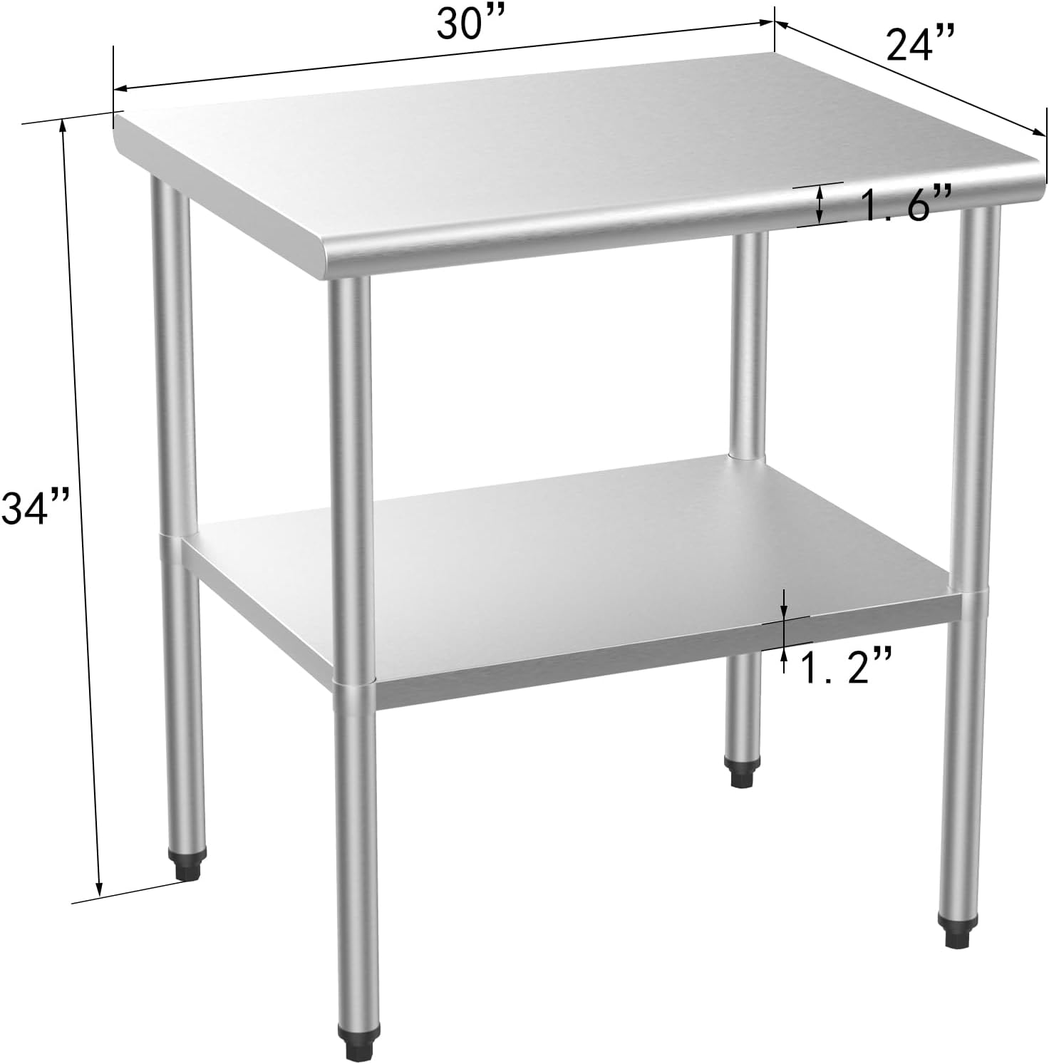 ROVSUN Mesa de acero inoxidable de 30 x 24 pulgadas para preparación y trabajo, mesas de trabajo comerciales y estaciones de trabajo, mesa de metal