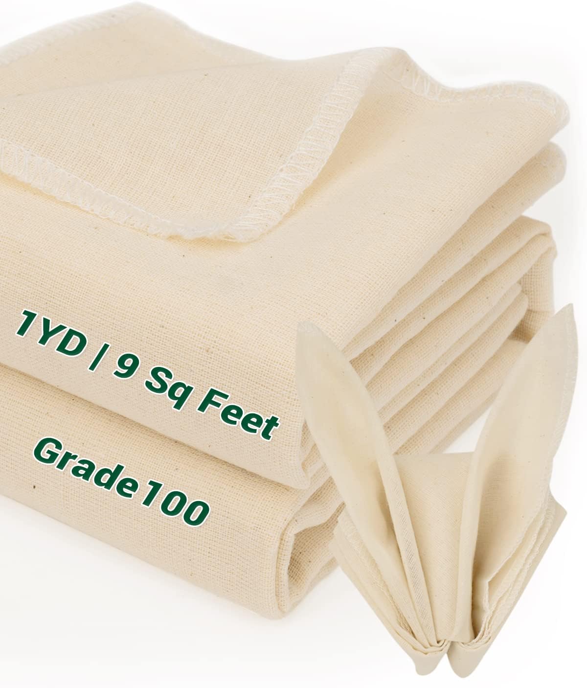 Estopilla para colar grado 100, 9 pies cuadrados (1 yarda) reutilizable con dobladillo, paños de queso 100% algodón sin blanquear para colar,