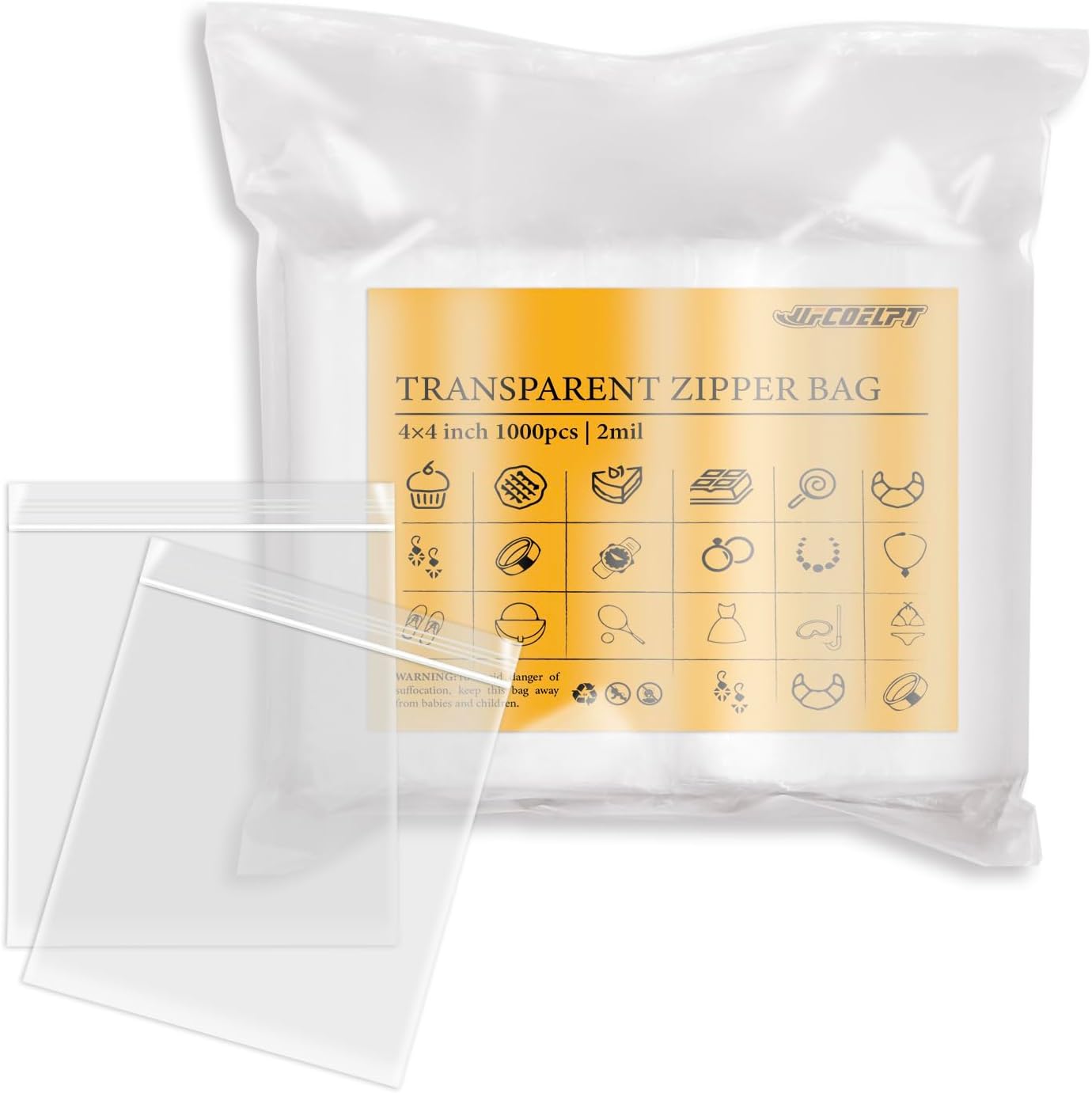1000 bolsas reutilizables de plástico transparente con cremallera, tamaño de 4 x 4 pulgadas, 2 mil de grosor, fuertes y duraderas, con cierre