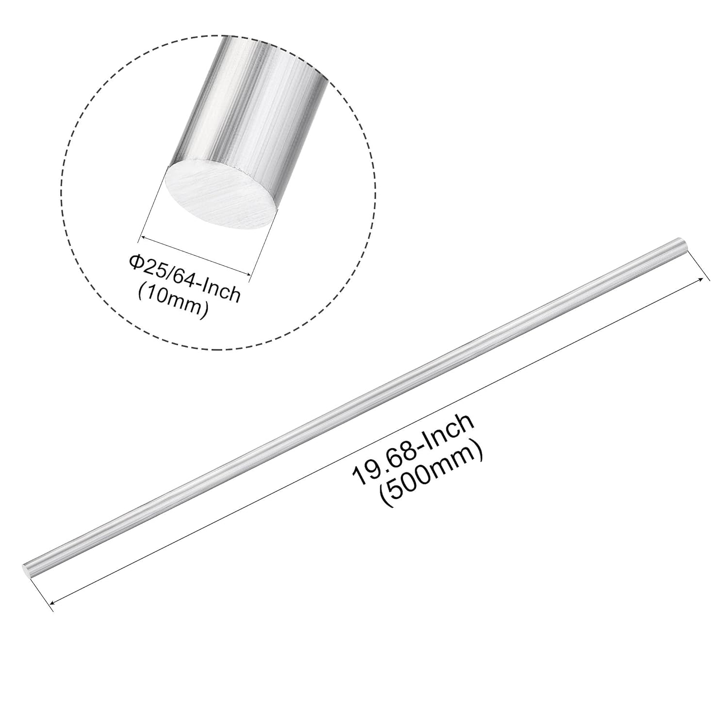 uxcell Barra de torno de varilla redonda sólida de aluminio 0.394 in x 19.685 in para herramienta de manualidades de bricolaje 5 piezas