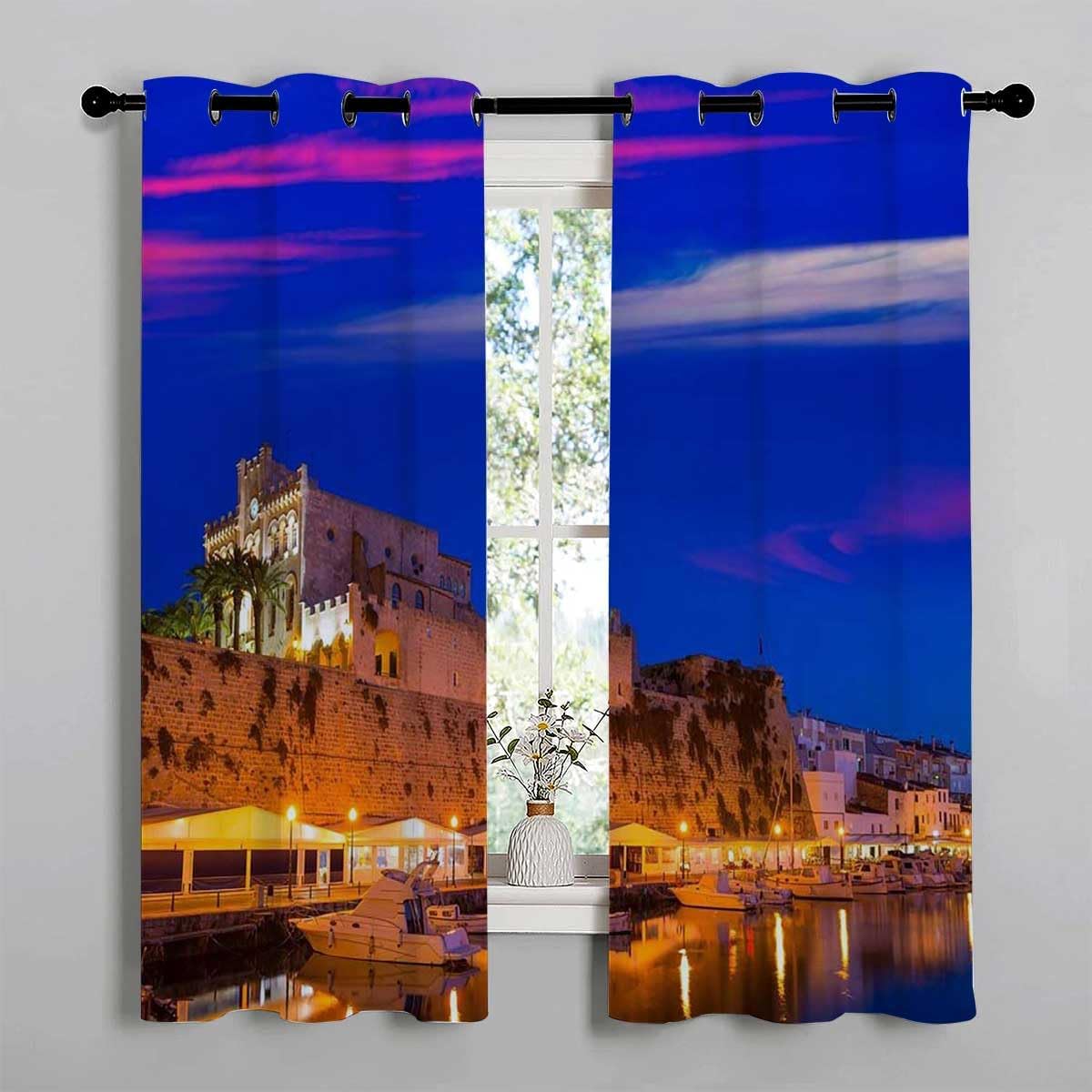 YANFENQI Cortina blackout para habitacion con ojales de castillo, cortinas cortas para Ventanas de Cuarto de 55 pulgadas de ancho por 72 pulgadas de
