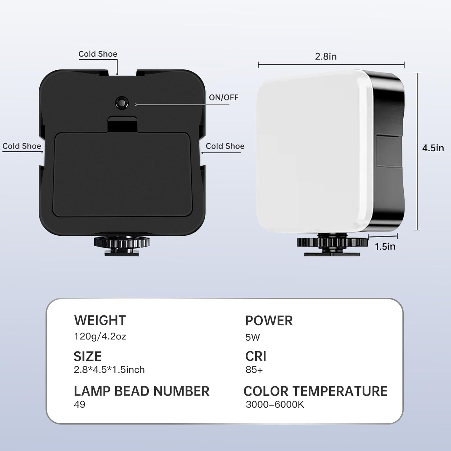 BEIYANG Luz de video LED para fotografía, luz de video en cámara, luces LED de cámara de 1800 mAh, clip portátil para teléfono, computadora