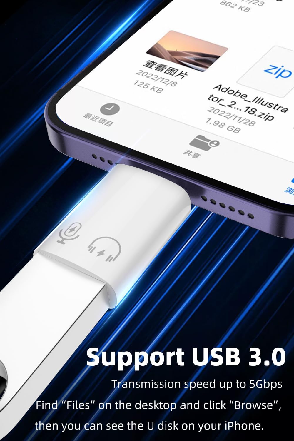 AreMe Paquete de 2 adaptadores USB CUSB 3.0 hembra a Lightning macho OTG para iPhoneiPad, compatible con lector de tarjetas, disco U, unidad flash