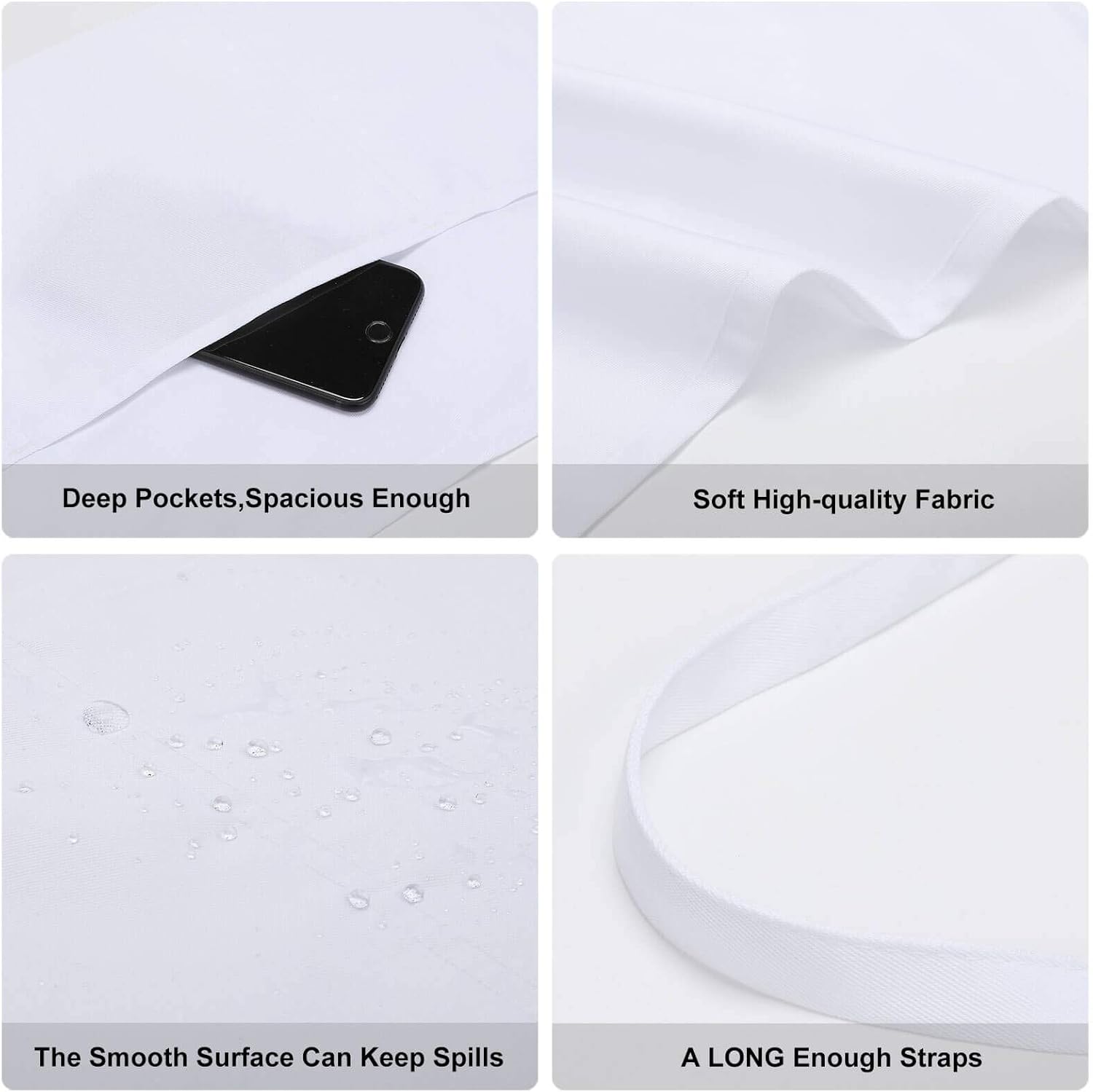 Delantales de cintura con patrón simple de lunares en blanco y negro con 3 bolsillos, para camarera, chef, medio delantal para mujeres, hombres,