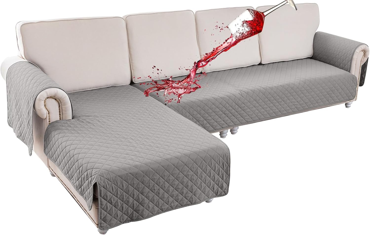 Fundas para sofá modular, impermeables, en forma de L, 2 piezas, reversible, con funda para diván, protector duradero de muebles, fundas de sofá