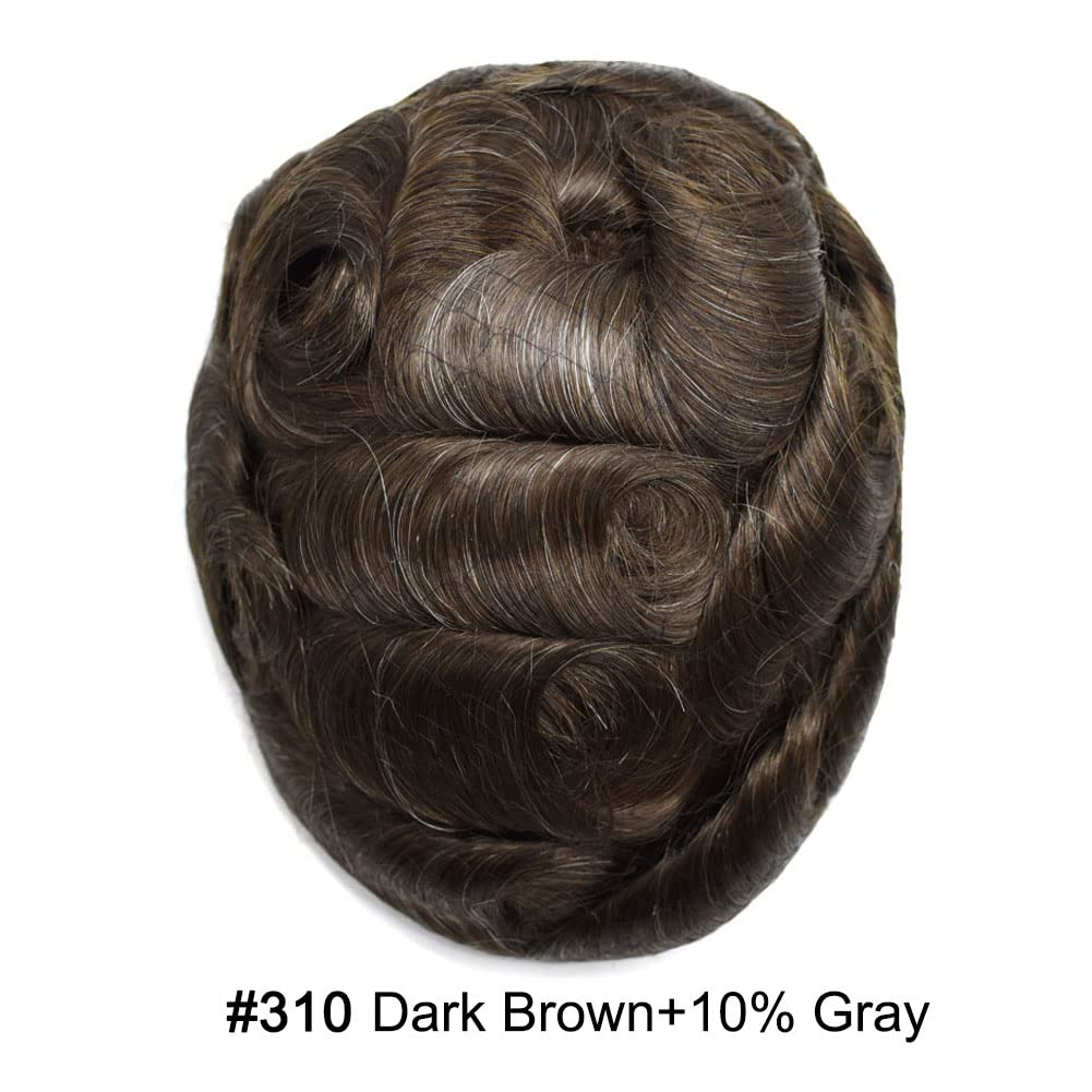 Toupee – Piezas de pelo suave y duraderas para hombres, 100% atadas a mano, sistema de reemplazo de postizo humano real, 8 x 10 pulgadas, piel