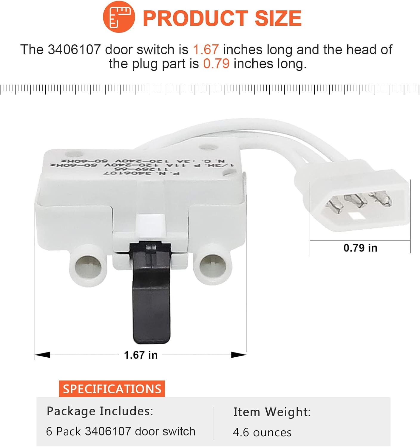 Beaquicy – Interruptor para puerta de secadora 3406107, repuesto para secadora Whirlpool, Ken-more, Roper, Amana, Crosley (paquete de 6)