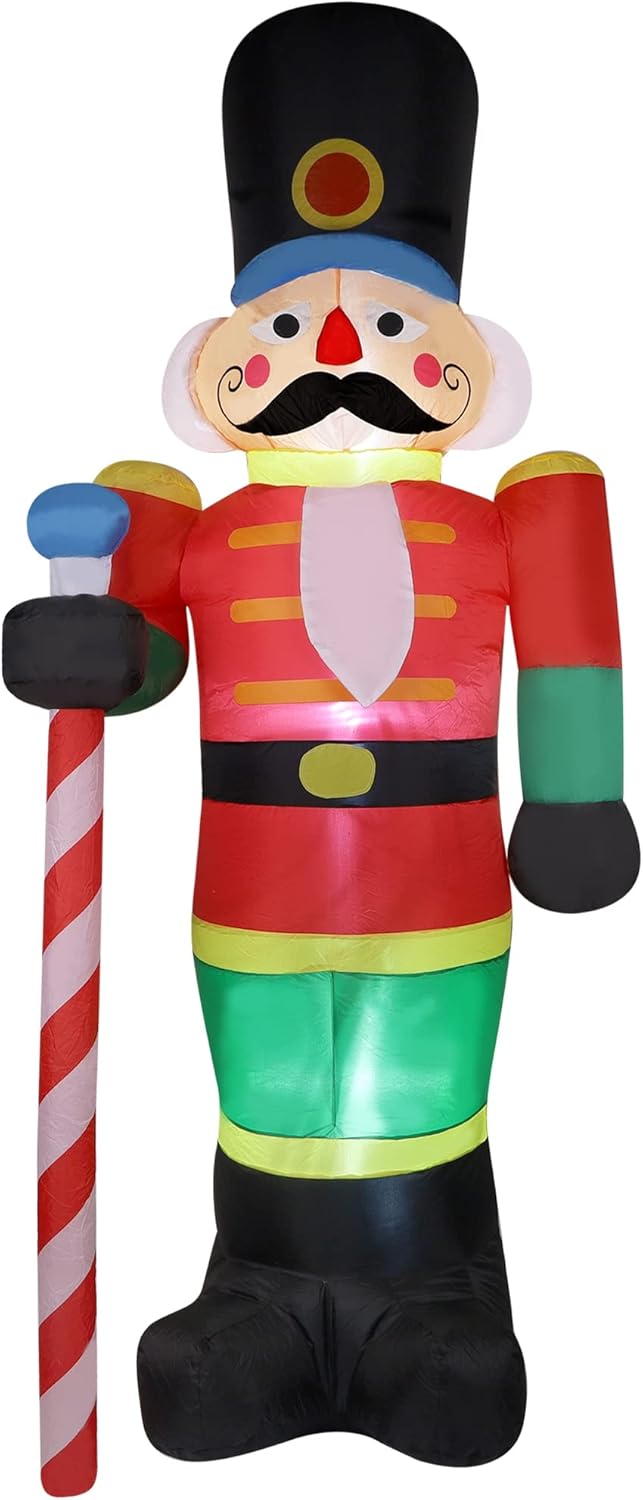 yofit Soldado de cascanueces inflable de Navidad de 8 pies para decoración al aire libre, decoraciones inflables de Santa Soldado con luces LED para