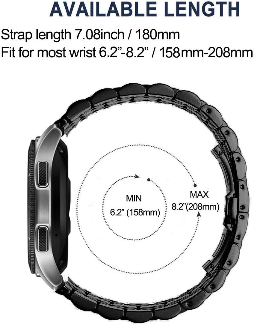 DEALELE Correa compatible con Samsung Gear S3  Galaxy Watch 1.811in  Galaxy Watch 3 de 1.772in, 0.866in, 7 filas de acero inoxidable para Huawei