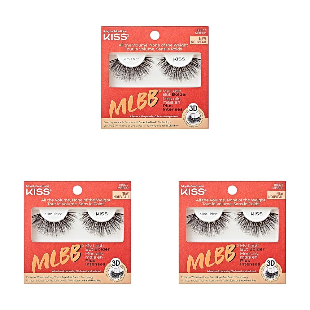 KISS My Lash But Bolder – Pestañas postizas de volumen 3D, delgadas, delgadas, negras, cómodas, voluminosas, de aspecto natural, visón sintético,