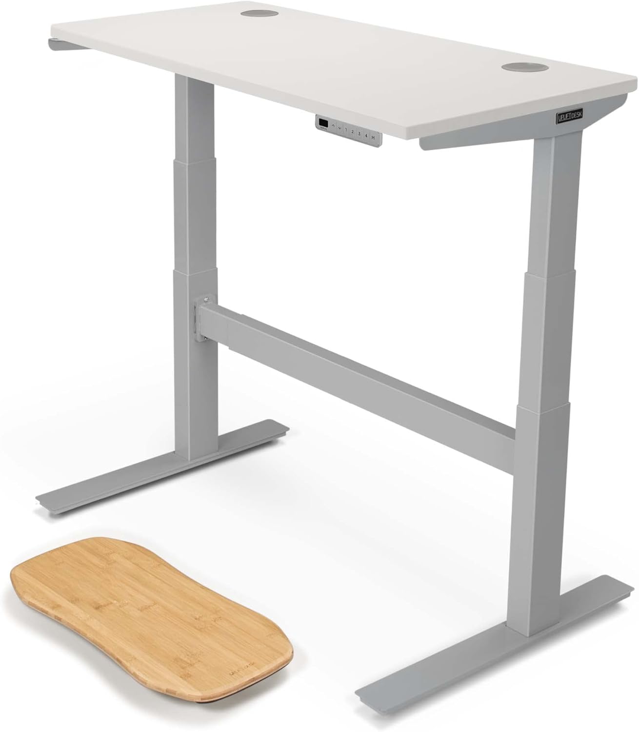 Uplift – Escritorio laminado blanco (48 x 24 pulgadas), escritorio de pie de 2 patas V2, marco en C ajustable comercial (gris), teclado avanzado,
