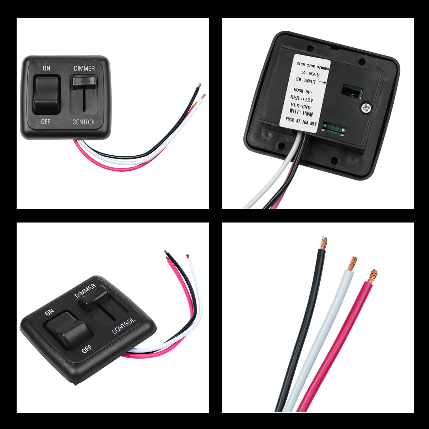 Interruptor de palanca de atenuador de 12 voltios CC, control de atenuador lateral alto para iluminación LED, halógena, incandescente, RV,