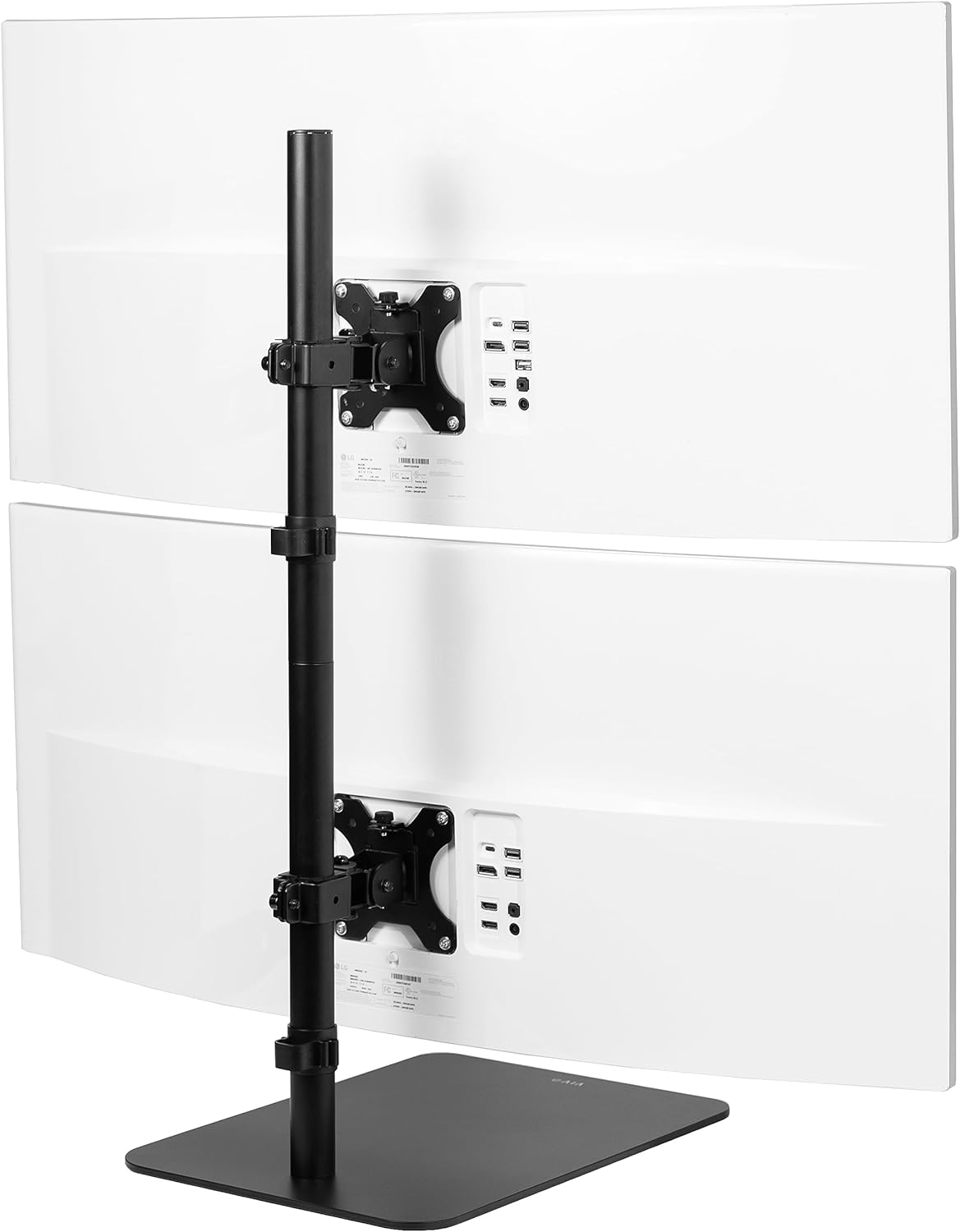 VIVO Soporte de escritorio para monitor ultra ancho doble apilado verticalmente, montaje ajustable extra alto para 2 pantallas ultraanchas de hasta