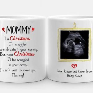 Coffee Mug Taza de Navidad personalizada con texto en inglés Mommy From Love Kisses And Kicks From Baby Bump con ultrasonido personalizado con foto Coffee Mug Taza de Navidad personalizada con texto en inglés Mommy From Love Kisses And Kicks From Baby Bump con ultrasonido personalizado con foto