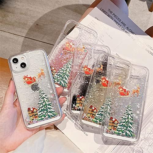 Topwin Funda para iPhone 13 de 6.1 pulgadas, diseño de arena movediza de 6.1 pulgadas, líquido flotante con purpurina brillante, muñeco de nieve,