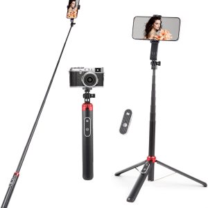 Trípode de teléfono de 60 pulgadas y palo para selfie, trípode extensible portátil para teléfono, soporte de trípode de aleación de aluminio con Trípode de teléfono de 60 pulgadas y palo para selfie, trípode extensible portátil para teléfono, soporte de trípode de aleación de aluminio con