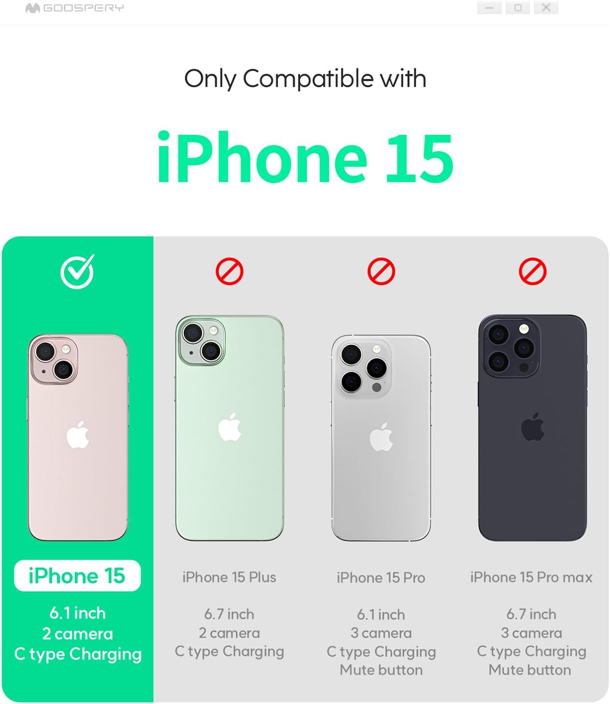 GOOSPERY Funda de silicona líquida compatible con iPhone 15, suave al tacto, protección de cuerpo completo, a prueba de golpes, con forro de