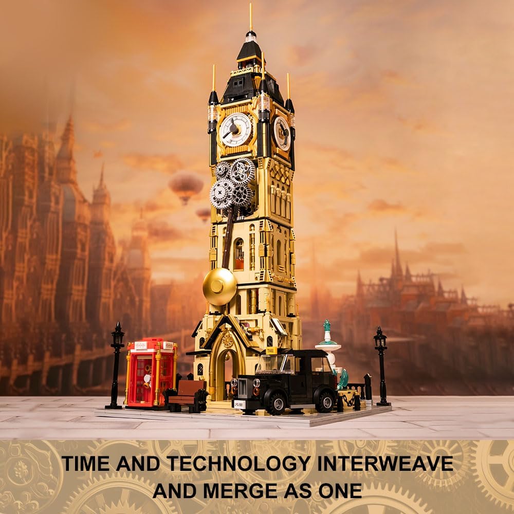 Juego de construcción de arquitectura Big Ben, juego de ladrillos de construcción de torre de reloj Steampunk, kit de construcción de pantasy para