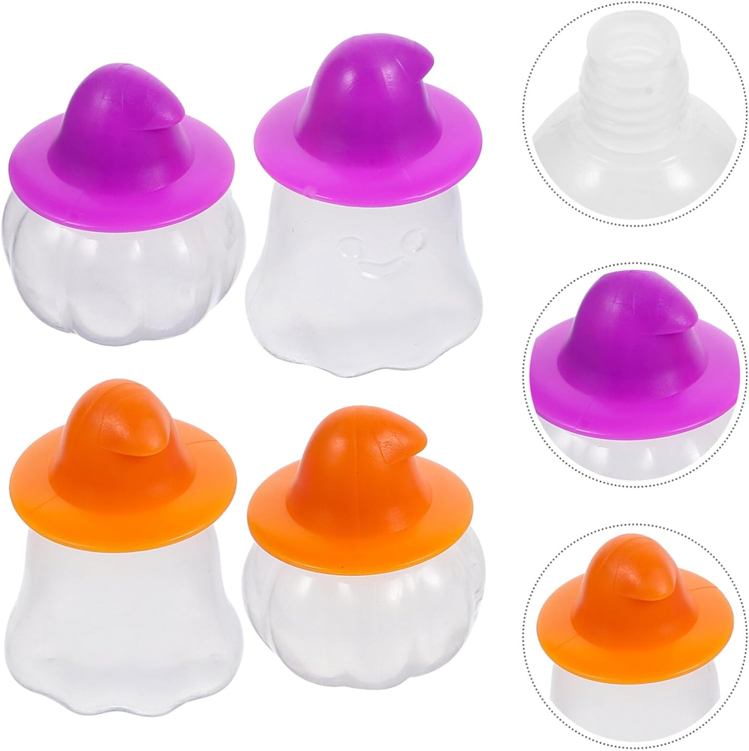 Luxshiny 4 botellas exprimibles para aderezo de ensalada, mini botella de ketchup con forma de calabaza fantasma, salsa de condimentos, botella de