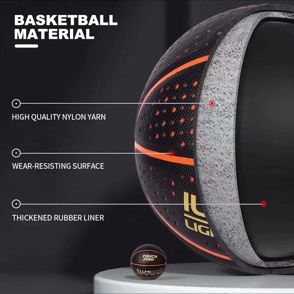 Baloncesto de cuero compuesto LED de carga inalámbrica tamaño 7 con 2 bolsas de baloncesto y 1 bomba, ilumina la noche, regalo creativo para juegos