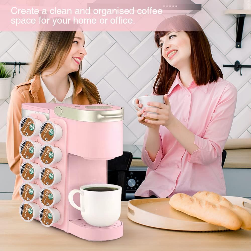 Soporte para cápsulas de café K Cup, organizador de almacenamiento lateral y boca arriba, perfecto para mostradores pequeños (rosa, paquete de 3