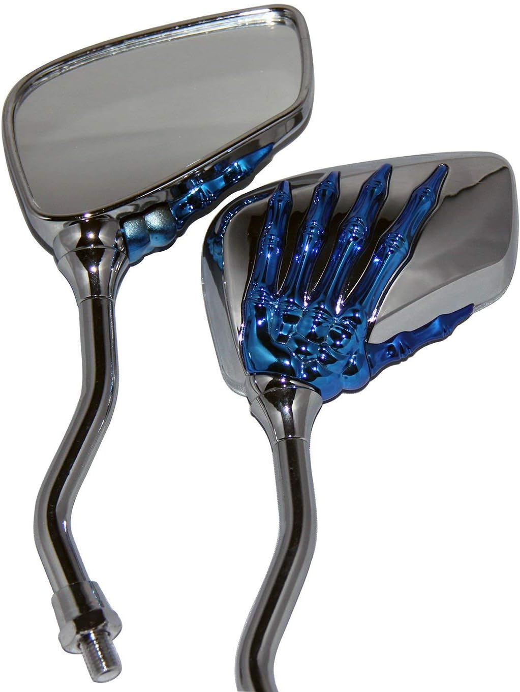 MotorToGo Espejos de motocicleta de mano de calavera azul 3D pequeños compatibles con Honda Shadow Spirit 750 VT750DC 2002