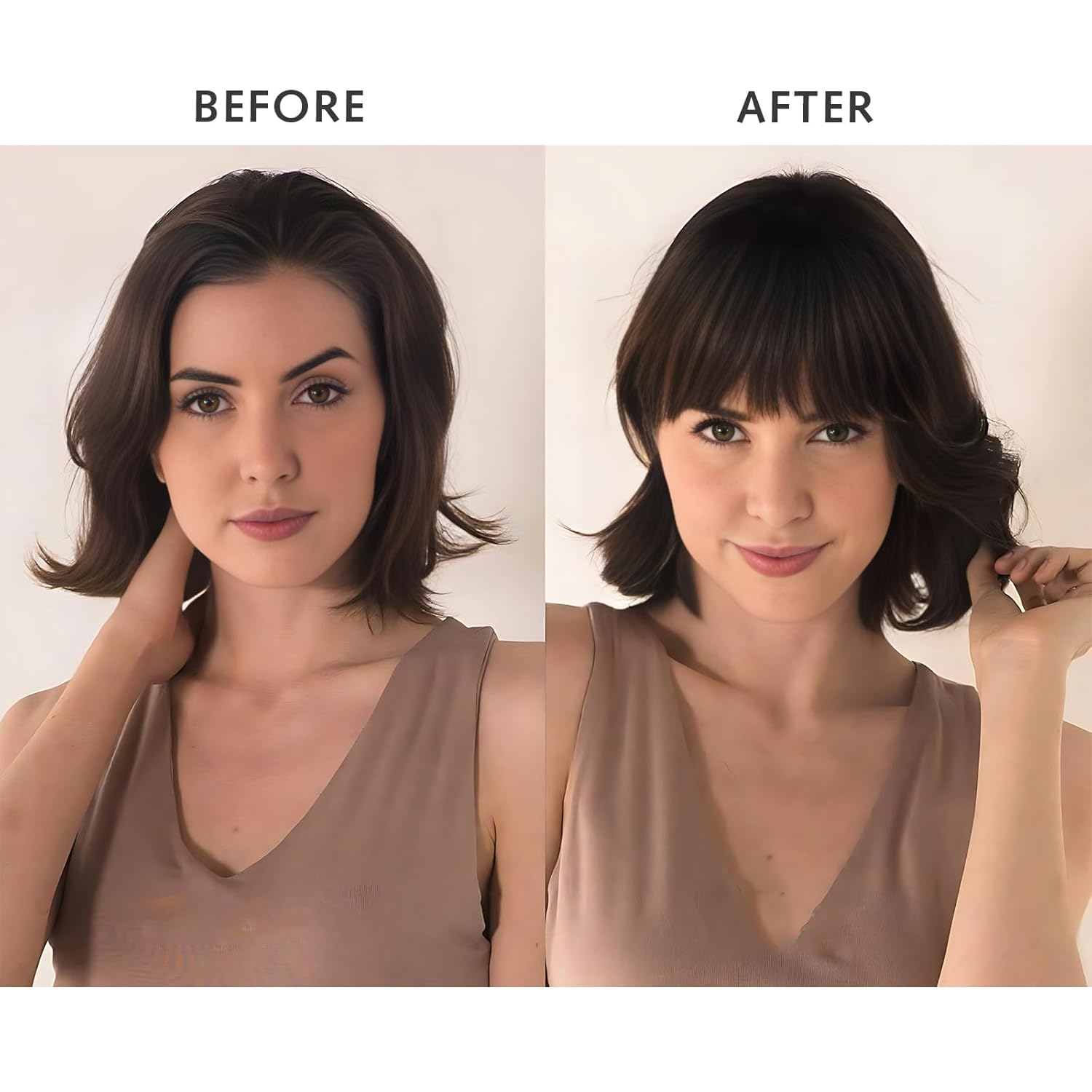 EMERLILY Extensiones de cabello con clip, de cara frontal plana, flequillo, con sienes, piezas de pelo sintético para mujer
