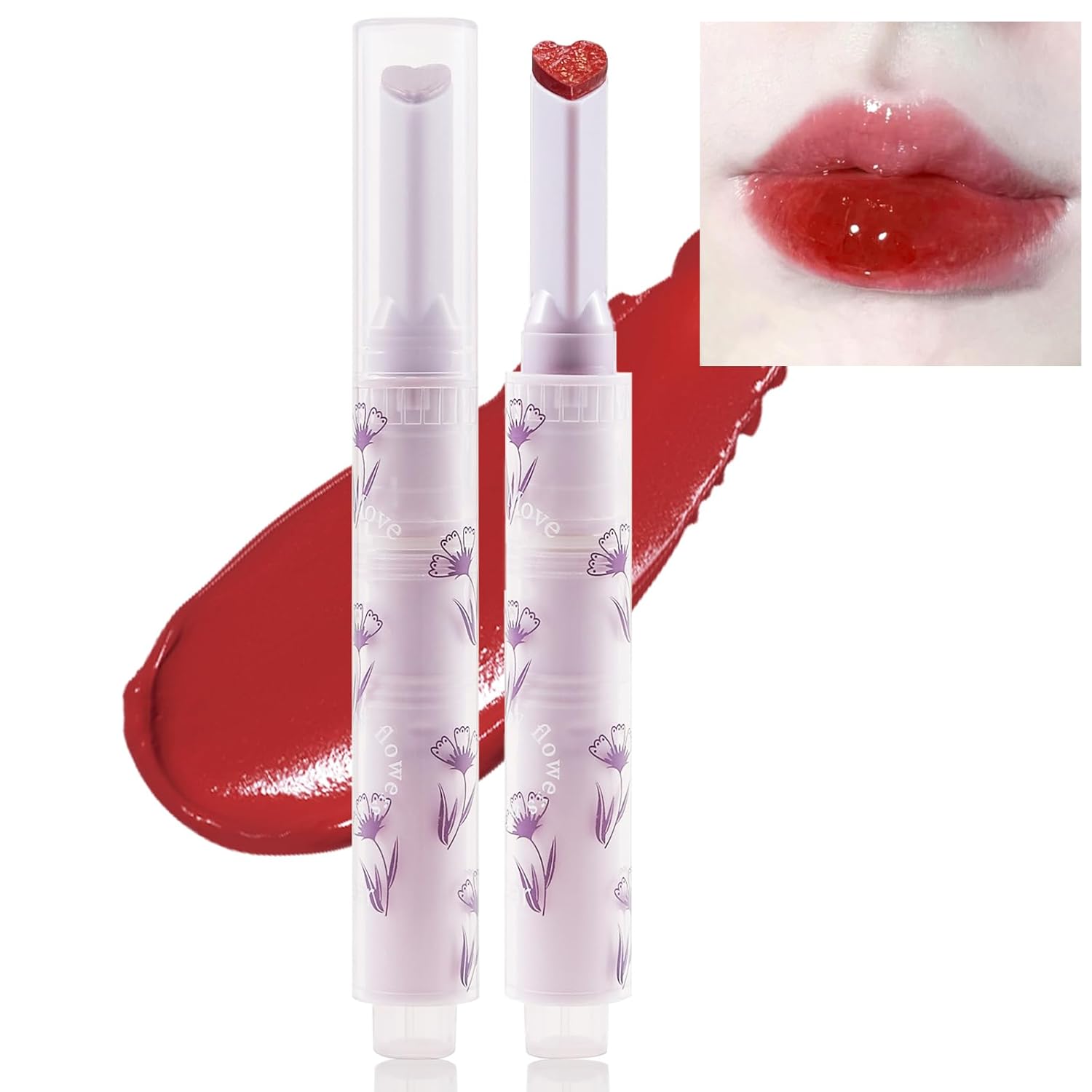 Jutqut Lápiz labial de gelatina, mancha de labios tintada, brillo de labios en forma de corazón, bálsamo hidratante de espejo de larga duración,