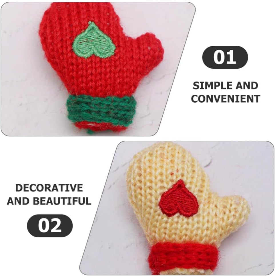 EXCEART Mini guantes de punto de Navidad, 16 unidades, guantes de Papá Noel, para hacer muñecas, decoración para botellas de vino, sombrero para
