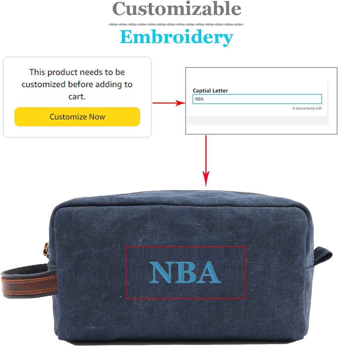 RC ROCKCOW Neceser personalizado bordado lona Dopp kit regalo personalizado monograma bolsa de afeitar con cremallera para hombres y mujeres,