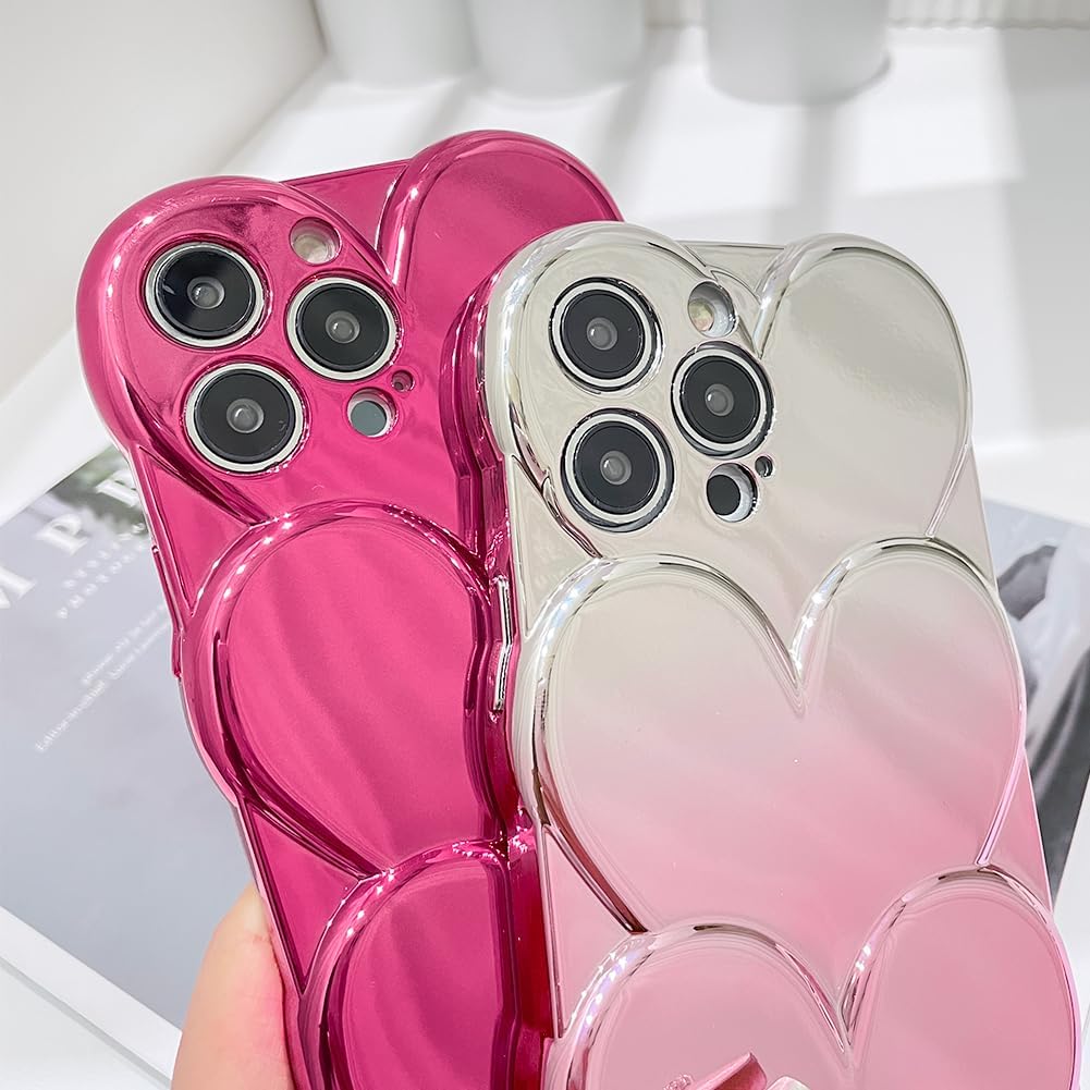 MZELQ Funda para iPhone 14 Pro Max chapada en degradado con diseño de corazón de amor de lujo para iPhone 14 Pro Max para niñas y mujeres + 1