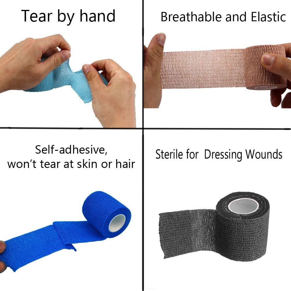 ESUPPORT Vendajes cohesivos autoadherentes de 2 pulgadas x 5 yardas, cinta elástica fuerte de primeros auxilios para muñeca y tobillo, color azul,