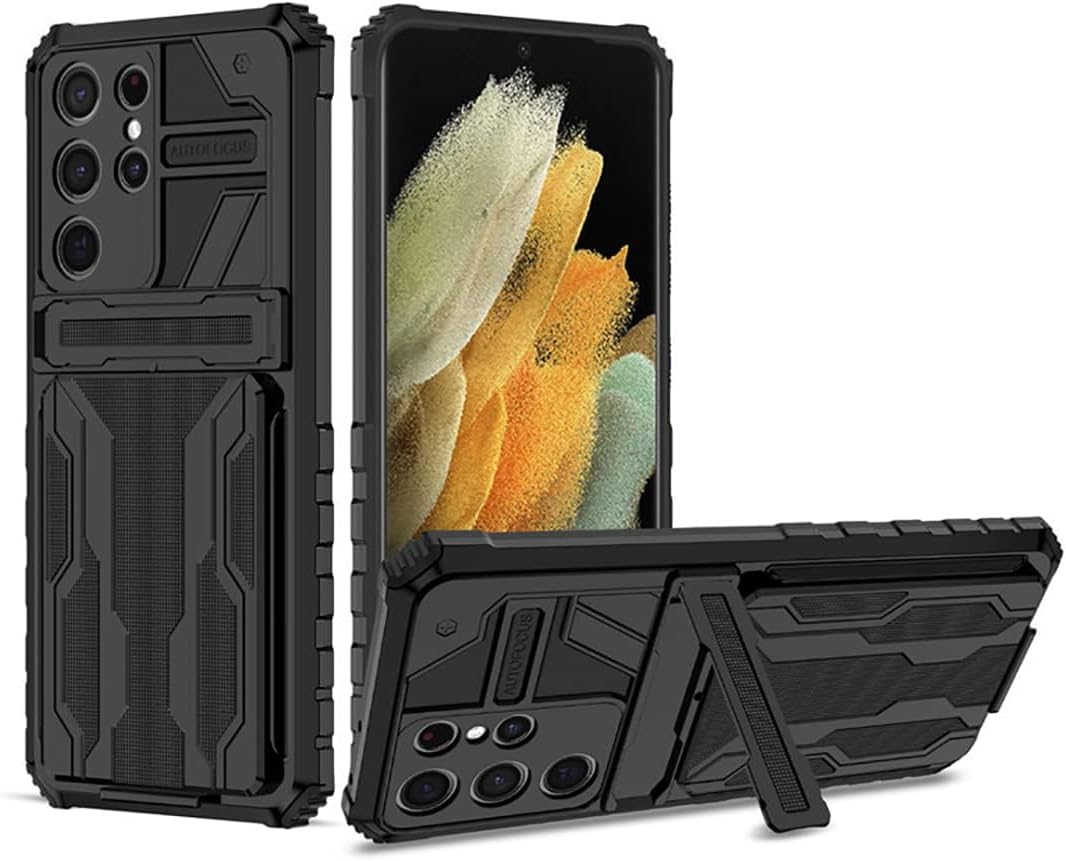 Samsung Galaxy S23 – Carcasa ultra dura, a prueba de golpes, antiarañazos, con función atril y tarjetero, color negro