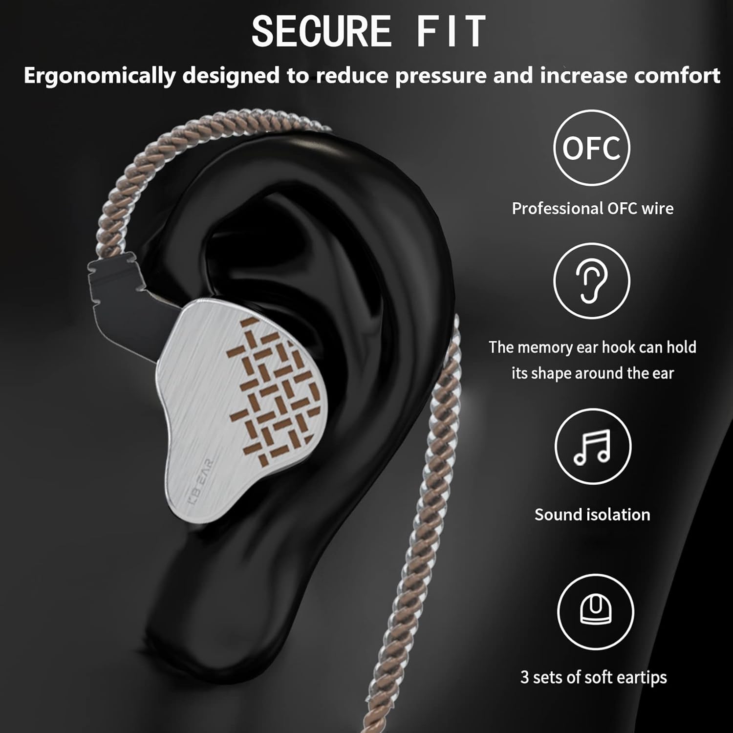 YINYOO KBEAR Rosefinch IEM, auriculares con cable en monitores de oído con controlador dinámico 1dd cable desmontable de 2 pines, auriculares para