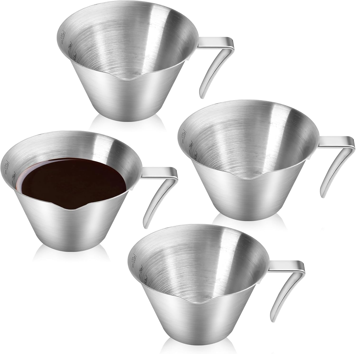 Aemygo Paquete de 4 tazas de café expreso con asa, tazas medidoras de café expreso, aptas para lavavajillas, taza de vertido de acero inoxidable