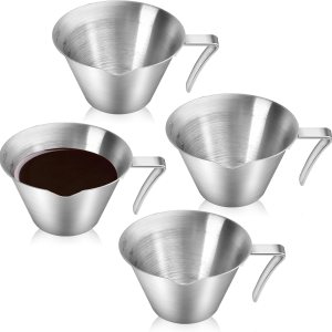Aemygo Paquete de 4 tazas de café expreso con asa, tazas medidoras de café expreso, aptas para lavavajillas, taza de vertido de acero inoxidable Aemygo Paquete de 4 tazas de café expreso con asa, tazas medidoras de café expreso, aptas para lavavajillas, taza de vertido de acero inoxidable