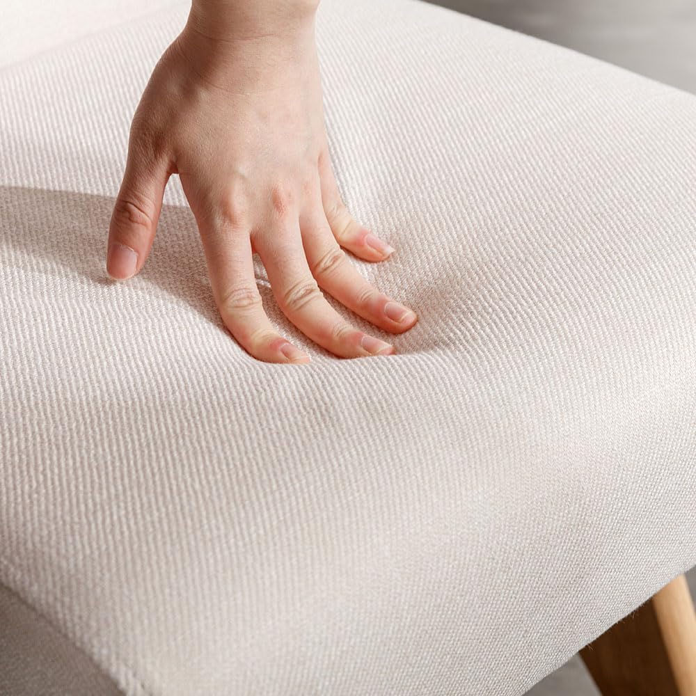 Wahson Juego de 2 sillas de comedor modernas tapizadas de lino de mediados de siglo, silla de comedor de tela moderna sin brazos con patas de madera