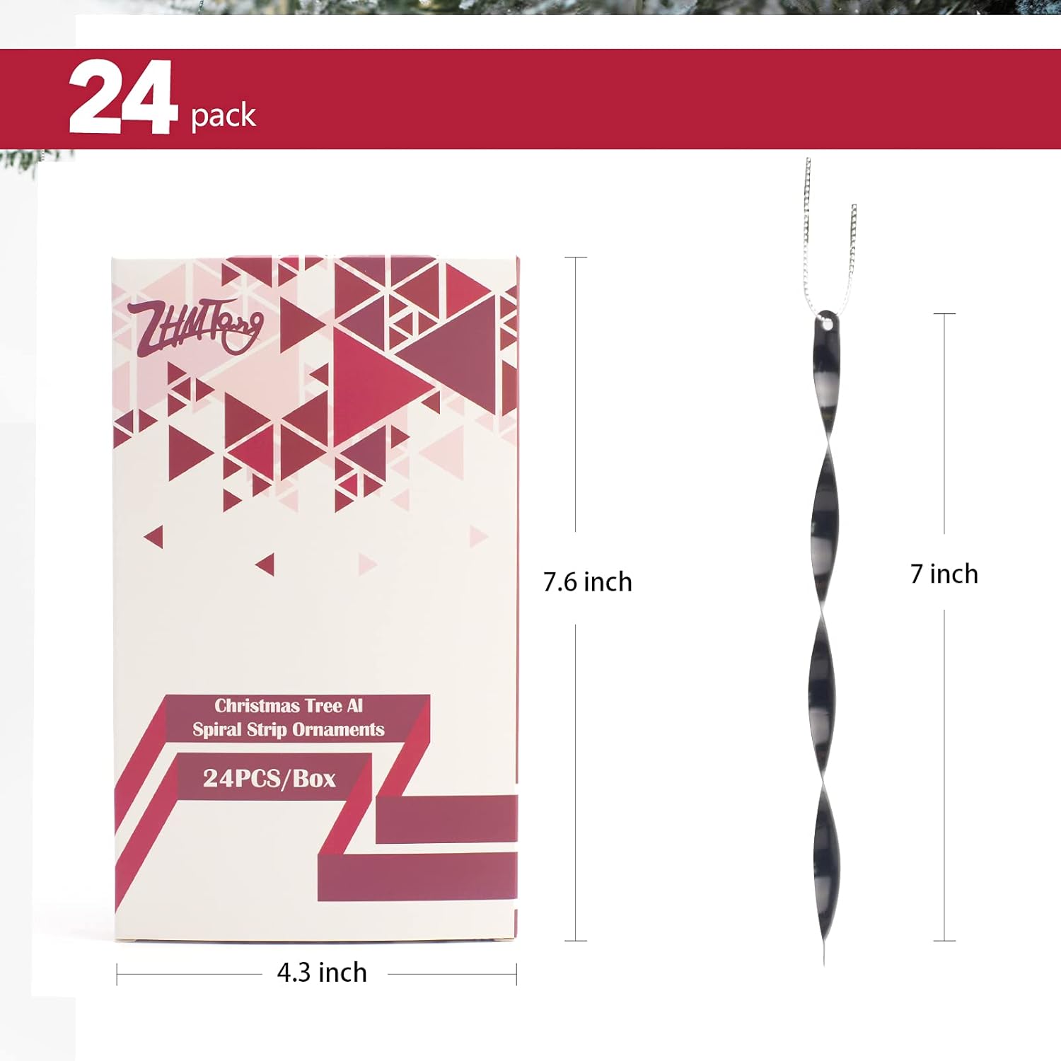 ZHMTang 24 adornos colgantes de Navidad, carámbanos de aluminio torcidos para boda, Halloween, decoración de árbol de vacaciones (brillante, 7
