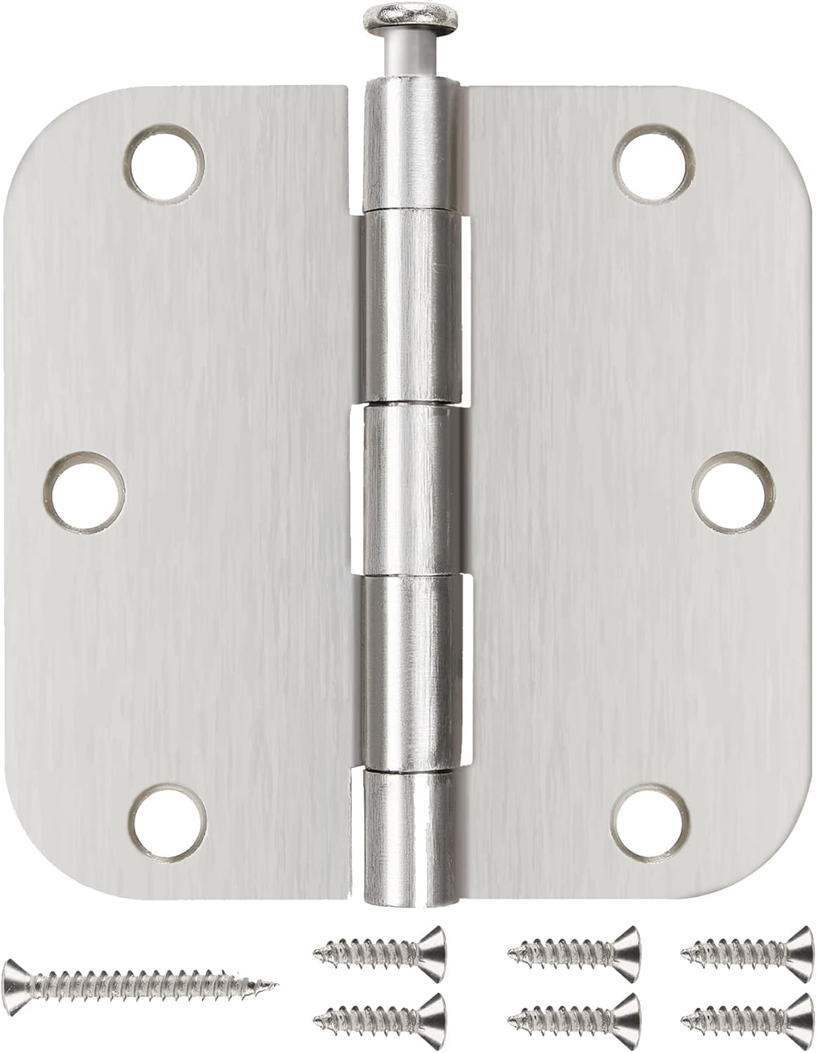 Bisagras para puerta interior, níquel cepillado, paquete de 3 bisagras redondeadas para puerta de dormitorio, níquel satinado, 3.5 x 3.5 pulgadas,