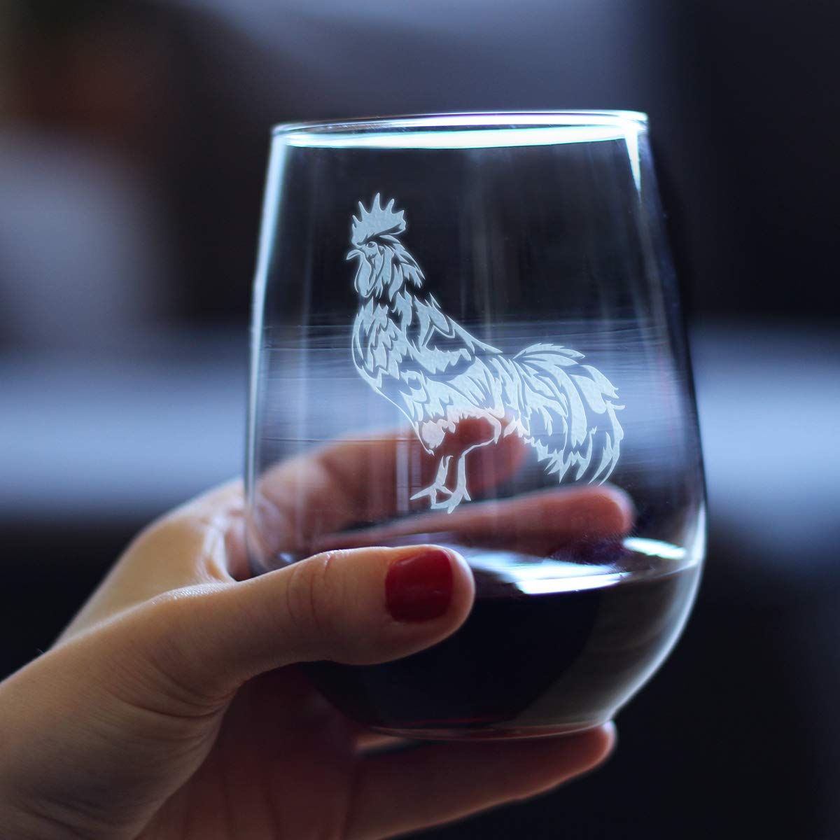 Rooster Stemless Wine Glass – Cute Funny Farm Animal Themed Decor and Chicken Gifts – Large 17 Oz